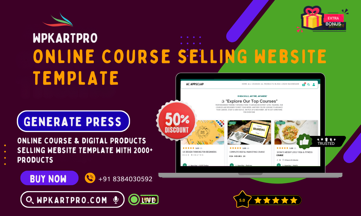 Appsclap-Online-Course.png Online Course & Digital Products Selling Website Template With 2000+ Products - Image 1