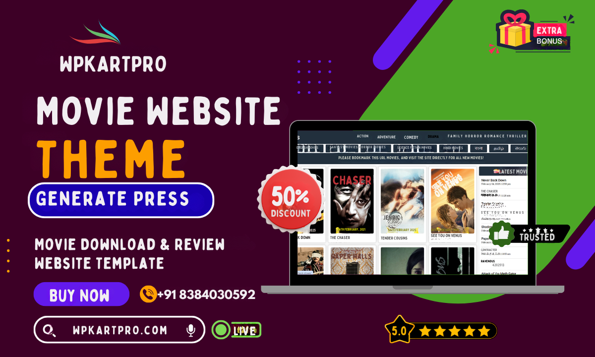 WPKARTPRO.png Movie Download & Review Website Template Using GeneratePress Theme - Image 1